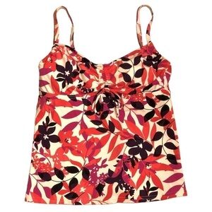LANDS’ End Coral-Pink, Magenta & Ivory Floral Tankini Top Built-in Bra - Size 6